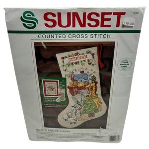 VTG Counted Cross Stitch Kit Noahs Ark Stocking‎ Stephan 18331 New Sealed
